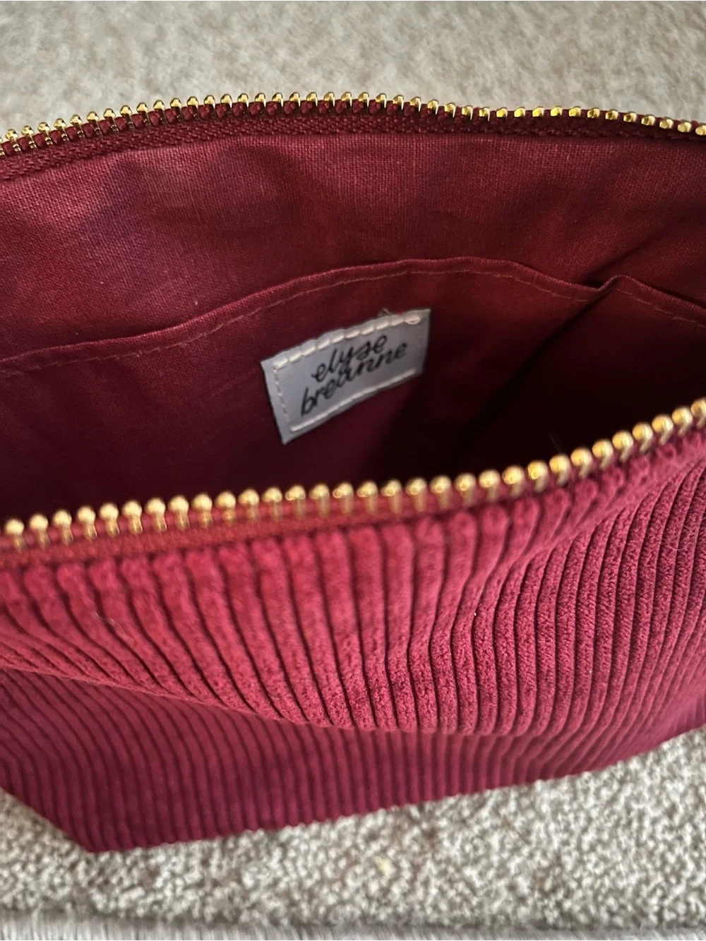 NWOT Corduroy Zipper Cosmetic Pouch in Ruby/Burgundy